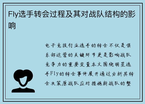 Fly选手转会过程及其对战队结构的影响